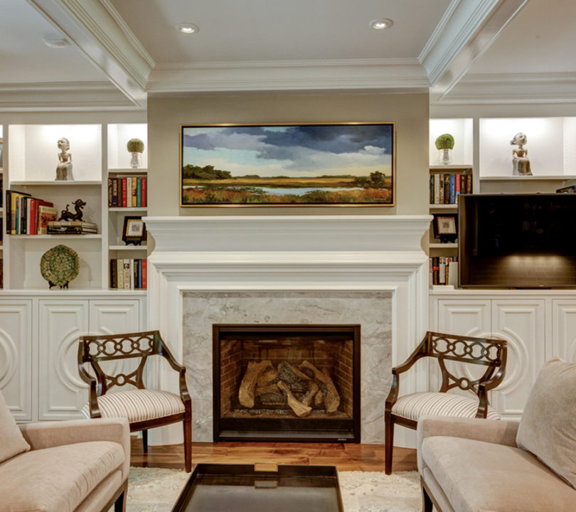 living room remodel with landscape painting