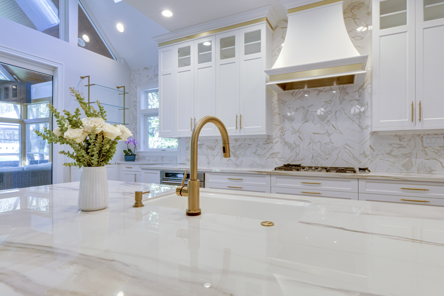 elegant white kitchen with white cabinets